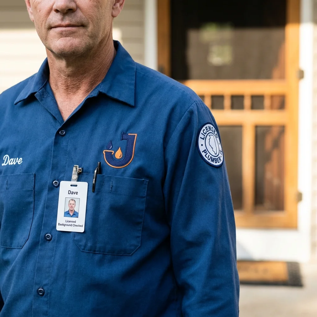 Licensed plumber showing ID badge in Tonawanda, NY
