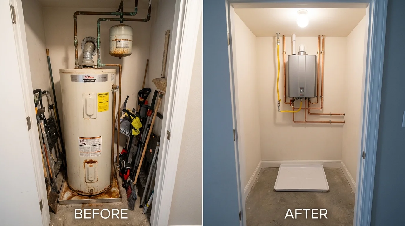 Tank water heater versus wall-mounted tankless unit comparison for Tonawanda, NY homeowners
