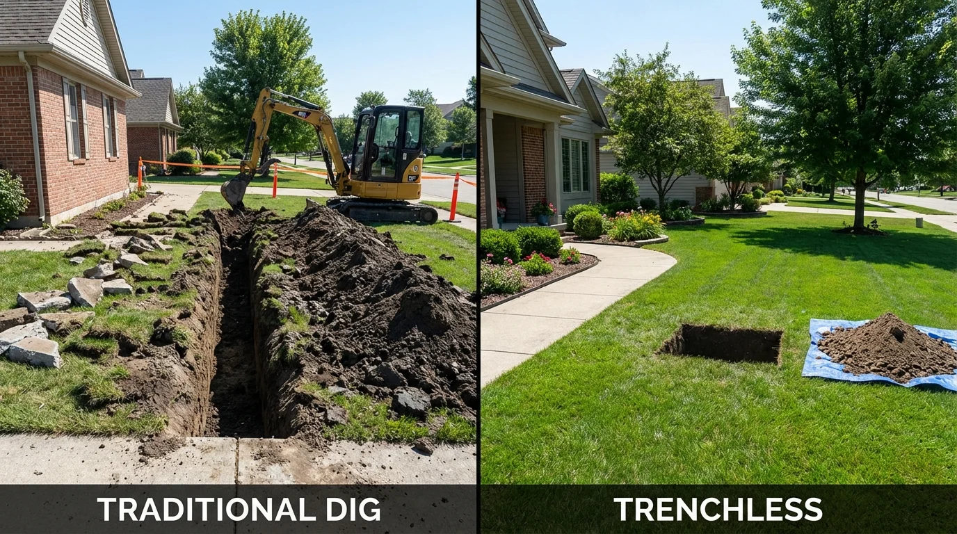 Trenchless sewer repair with minimal yard damage versus traditional excavation in Tonawanda, NY